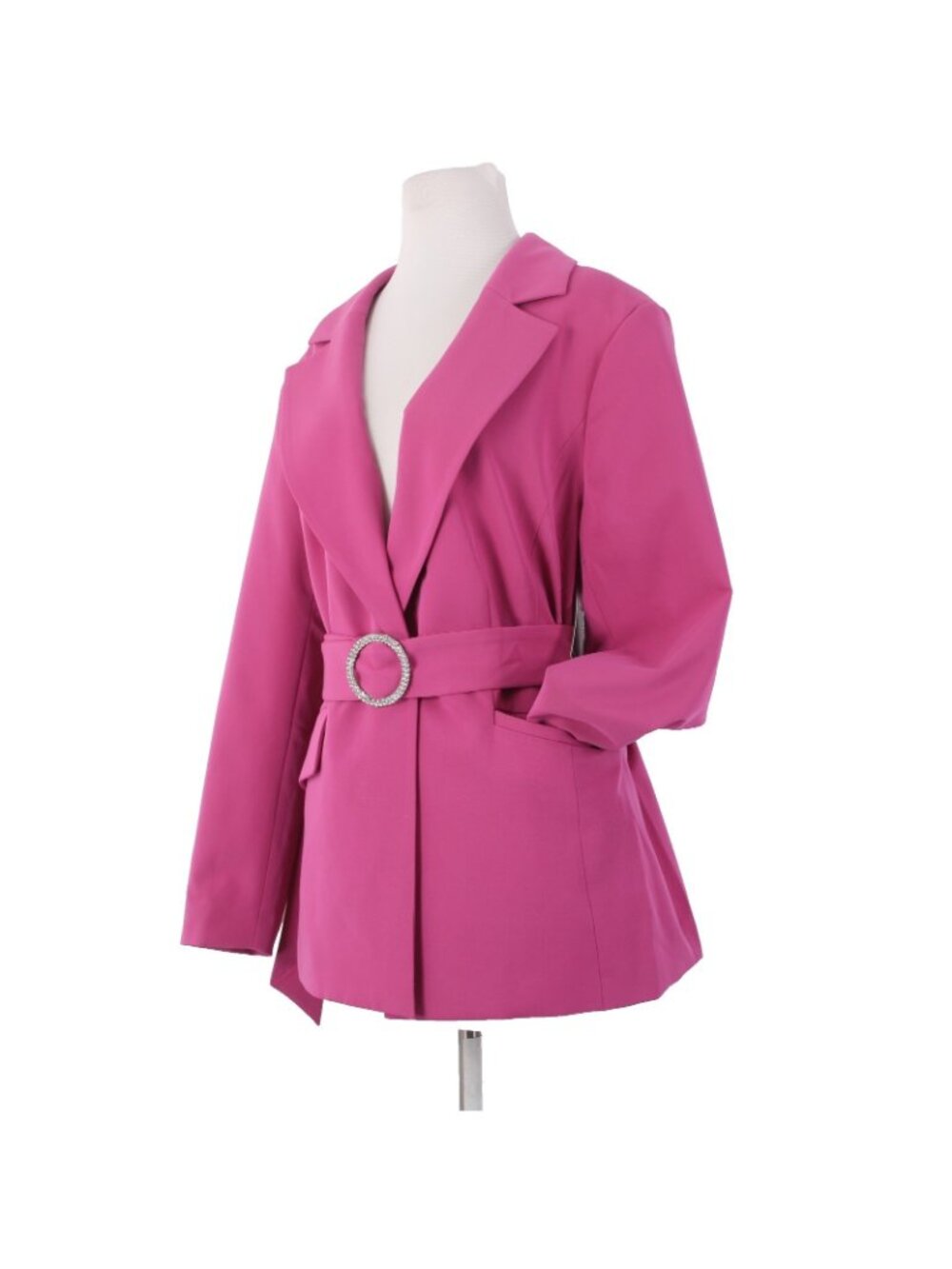 Eloquil Jacket Sz 14 Pink Rhinestones Belted Collared Pockets Poly Rayon - Picture 3 of 13